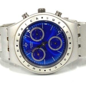 Swatch Irony Aluminum Chronograph Blue Dial Women's Quartz Watch 35mm 6" 50g